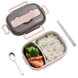 amropi Bento Box Stainless Steel Lunch Containers 2/3/4/5 Compartment Food Storage with Chopsticks and Spoon (Pink, 2 Compartment)