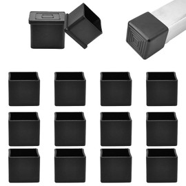 EASYEAH 1" (25mm) Square Chair Leg Floor Protectors, Black Rubber Chair Leg Caps, Non-Slip Patio Furniture Feet Cap, PVC Chair Feet Covers for Hardwood Floors, Tables & Patio Furniture, 12pcs
