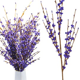 Wootkey 5 Pcs 29.5" Long Jasmine Artificial Flowers Fake Purple Flower Bouquet Dry Branches for Table Centerpieces DIY Floral Art Plant Home Office Wedding Dining Decoration (Deep Purple)