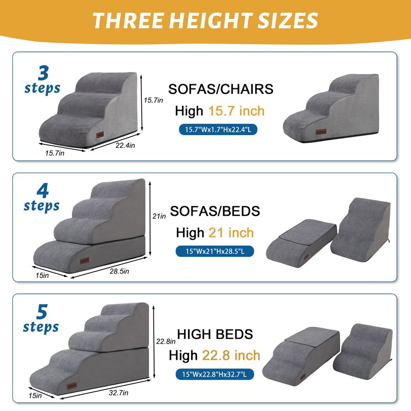 Dog Stairs and Ramp for High Bed, 5-Step Dog Steps