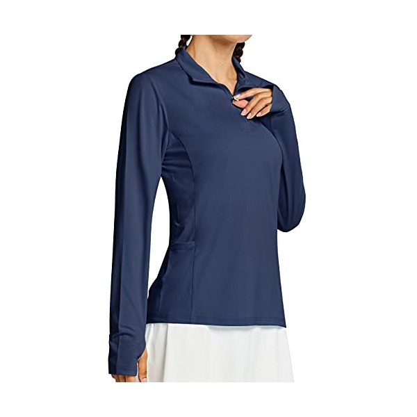 Libin Women's UPF 50+ Long Sleeve Golf Shirts Sun Protection Half-Zip SPF UV Tennis Shirts Running Hiking Outdoor Tops, Navy Blue M