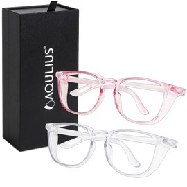Aqulius 2 Pack Stylish Safety Glasses & Goggles, Scratch Resistant Blue Light Blocking Lenses - Safety Glasses for Men & Women - Eye Protection - Protective Eyewear - Pink/Clear