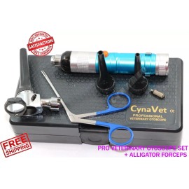 CYNAMED BLUE PREMIUM VETERINARY OTOSCOPE SET + HARTMAN ALLIGATOR FORCEPS ANIMAL EXAM