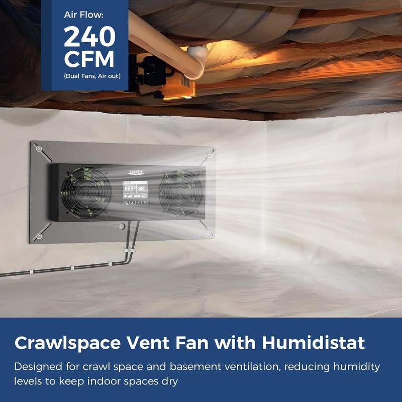 ALORAIR Crawlspace Ventilation Fan, Crawlspace Fan vent with Temperature Humidity