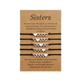 YELUWA 5Pcs Sisters Bracelet Best Friend Friendship BFF Bestie Heart Matching Long Distance Bracelets Set Jewelry Sister Gift from Sister Birthday Relationship Gift for Teen Girl Women Mother Daughter