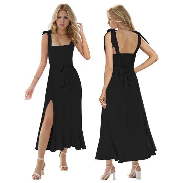 Plus Size Midi Semi Formal Dresses Ruffle Slit Bridesmaid Dresses