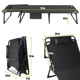 FozsKeylf Folding Camping Cot, Adjustable Camping Cot for Adults, Portable Reclining Lounge Chair with Mattress/Pillow, 1200 D Oxford Camping Cots for Indoor/Outdoor