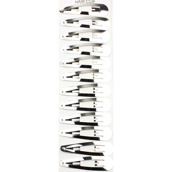 Mytoptrendz® Pack of 12 Metal Hair Clips (7cm - Large, Silver)