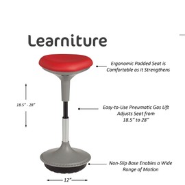 Learniture Adjustable Height Active Learning Stool for Office Desks and Classrooms, Foam-Padded Backless Wobble Stool with Rocking Motion, Red
