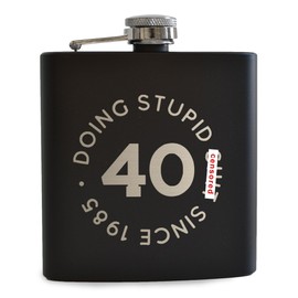 Doing Stupid Since Engraved Hip Flask - Funny 40th Birthday Gift for Men Women