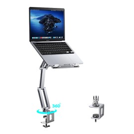 nediea Laptop Mount for Desk, Laptop Arm Mount with 360° Rotating, Aluminum Laptop Tray Adjustable, Foldable Laptop Stand/Holder, Fit for 11-17 Inch Laptops (Silver)