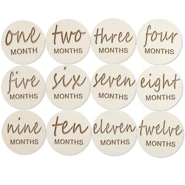 12pcs Wooden Baby Monthly Milestone Cards,Pregnancy and Baby Growth Monthly Milestone Wood Discs,Milestone for Baby Boy,Months Signs Milestone for Baby Girl,Fathers Day Gift
