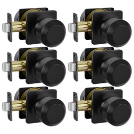 Haidms 6 Packs Black Interior Door Knobs, Passage Door Knobs for Closet and Hallways Keyless Non-Locking Doorknob Square Panel