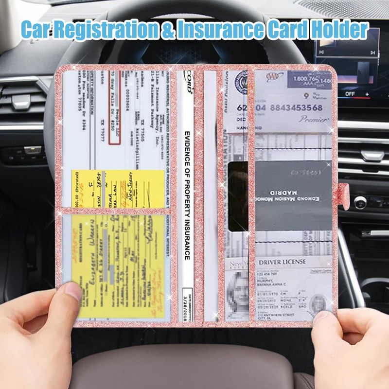 Premium Leather Car Registration and Insurance Card Holder with Magnetic