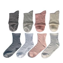 NAKAMAJITA Women's Crew Length Socks, Loose Mouth, Anti-slip Soles, 8.7 - 9.8 inches (22 - 25 cm), Set of 4, Prevents Fall Prevention, Nursing Care, Facilities, Hospitals, Cotton Blend, B color