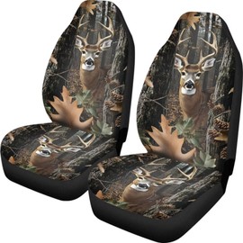 SCRAWLGOD Deer Car Seat Covers Front Seats Only Camo Auto Seat Covers Front Seats Hunting Forest Womens 2 Piece Vehicle Seats Bench Cover Automotive Interior Accessories Universal Fit SUV Truck Sedan