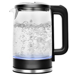 Electric Glass Kettle, 1.8L Glass Tea Kettle & Hot Water Boiler, 360° Swivel Base, BPA Free, Auto Shut-Off, Boil-Dry Proof, 304 Stainless Steel, 1500W