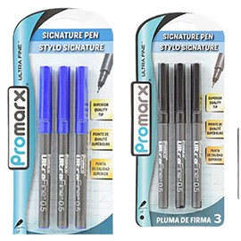 Promarx 6 Ultra Fine Pens, 3 black, 3 Blue