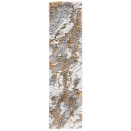SAFAVIEH Horizon Shag Collection Runner Rug - 2' x 8', Grey & Gold, Modern Abstract Design, Non-Shedding & Easy Care, 2.6-inch Thick Ideal for High Traffic Areas in Living Room, Bedroom (HZN890D)