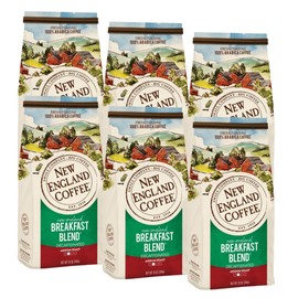 New England Coffee Breakfast Blend Decaffeinated Medium Roast Ground Coffee, 10oz Bag (Pack of 6)