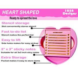 Heart Sticky Note Holder with Stencil Pink, Sticky Note Dispenser Compatible with Post-It Note, Post Note Organizer 3x3 Self Stick Note Pads Office Desk Accessories Gift Idea School Office Supplies