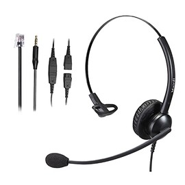 Telephone Headset with Noise Canceling Microphone, Mono Call Center Office Headset with RJ9 Jack & 3.5mm Connector for Landline Deskphone Cell Phone PC Laptop, Work for Polycom Avaya Nortel