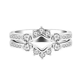 Uloveido 925 Sterling Silver Round CZ Wrap Ring Guard Enhancer V 2pcs Stackable Rings Set for Women (Y1519-UK Size P1/2(57mm), Y1519)