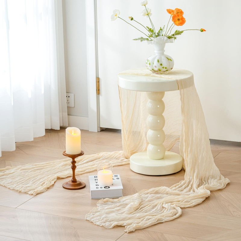 Sioloc 5 Pack Beige Cheesecloth Table Runner,10ft Gauze Boho Romantic