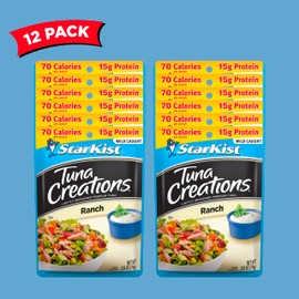 StarKist Tuna Creations Ranch, 2.6 oz Pouch (12 Pack) Ready to Eat Wild Caught Tuna, 15g Protein, 70 Calories Per Serving, Gluten Free, Soy Free, Kosher, Perfect for Salads, Keto Meals and Snacks