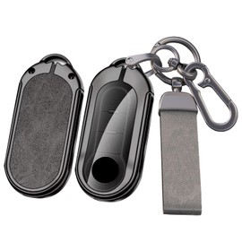 SANRILY Key Holder for Fiat, Smart Key Case, Key Protection, Fits Fiat500 500C, 500L, 500X, Brava, Bravo, Doblo, Ducato Qubo, Etc., Crash Horse Leather, Car Key Chain, Gray Leather Key Ring