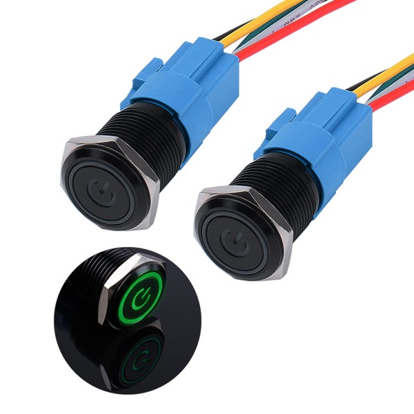JIQI 2 x 16 mm Momentary Waterproof Pressure Switch 12