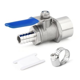 TAISHER 1PCS 304 Stainless Steel Mini Ball Valve Shut Off Switch, 3/8" Hose Barb x 3/8" NPT Female with Hose Clamps for Fuel/Air/Lquid/Gas