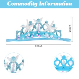 GAFATORY Blue Baby Elastic Headband with Pearl Seashell Starfish Headbands with Veil Fishtails Soft Headwrap Newborn Hair Band Children Hair Accessories