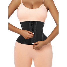 Atbuty Short Torso Waist Trainers Cincher Corset Underbust Body Shaper Latex Sport Girdle, Black (9'' Short Torso, 9 Steel Bones, Zipper), X-Small