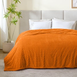 BEDELITE Fall Throw Blanket for Couch & Bed - 3D Jacquard Decorative Orange Blankets, Soft and Cozy Warm Plush Fluffy Fleece Blanket, 108x90Inches
