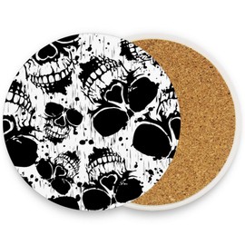 visesunny Dead Skull Pattern Drink Coaster Moisture Absorbing Stone Coasters with Cork Base for Tabletop Protection Prevent Furniture Damage, 2 Pieces