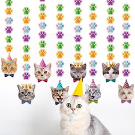TOTIEJFJ Pet Cats Hanging Paper Decoration (8pack X 39.4inches), Cats Paw Paper Garland Party Streamers, Lovely Cats Themed Hanging for Kids Bedroom Decor Birthday Party Supplies