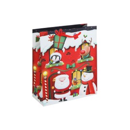 Eurowrap Christmas Santas Grotto Gift Bag with Present Gift Tag Xmas Gift Wrap Reindeer Snowman Penguin Medium