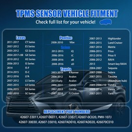 Juego de 4 sensores TPMS 42607-33021 sensor de presión de neumáticos 315MHz compatible con Toyota Lexus Scion Pontiac Camry Corolla Rav4 Highlander Prius Sienna 4Runner Tacoma Reemplazo#42607-33011