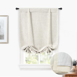 DriftAway - Cortinas opacas de lino de doble capa con aislamiento térmico totalmente forradas, sombra romana, ventana de baño, bolsillo ajustable para ventana pequeña, 25 x 47 pulgadas, lino claro
