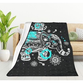 HGOD DESIGNS Animal Elephant Fleece Blanket for Bed,100x130cm Lotus Ethnic Elephant Fleece Throw Blanket for Women,Men- Super Soft Plush Elephant Blanket Throw Fleece Elephant Blanket