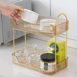 Vanity Trays for Bathroom, Skincare Makeup Organizer Shelf, Bathroom Counter Shelf, (GD, 2Tier)