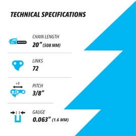 Premium 20 Inch Chainsaw Chain 3/8" Pitch .063" Gauge 72 DL - Fits Husqvarna 480, 465 (Rancher), 570XP, 575XP, 576XP, STIHL and More - 203ATMD009, 75LPX072G, 75EXL072G, 75EXJ072G (3 Chains)