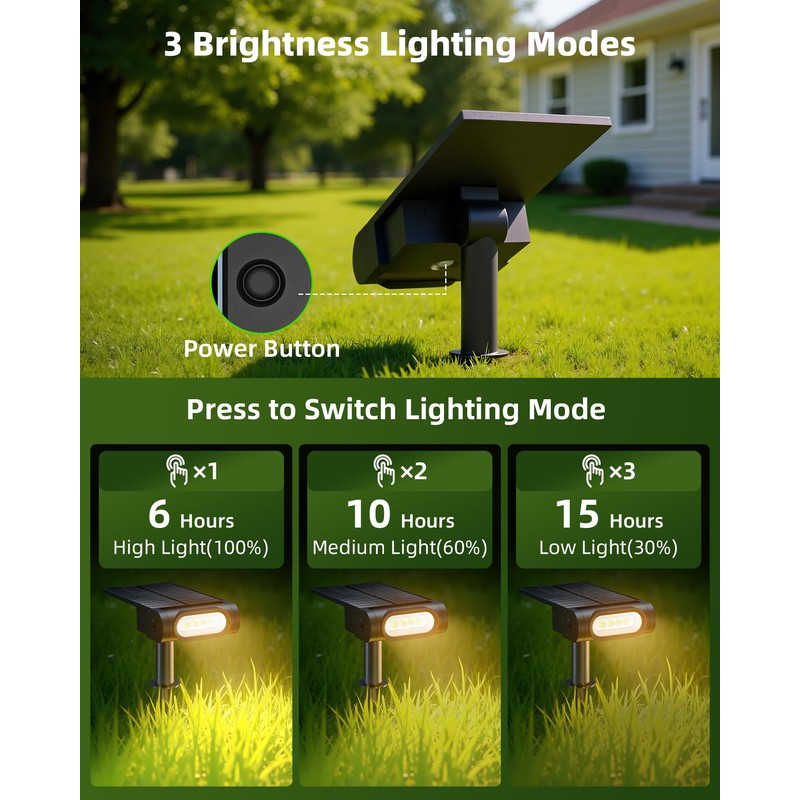 EZVALO Solar Spot Lights Outdoor Waterproof IP67, 3 Lighting Modes