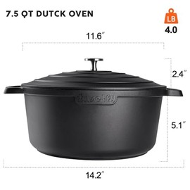INSETFY Large Dutch Oven Pot with Lid-7.5QT Cast Aluminum Oven Pot with Two Handles Lightweight for Bread Baking Braising and Roasting(Black)