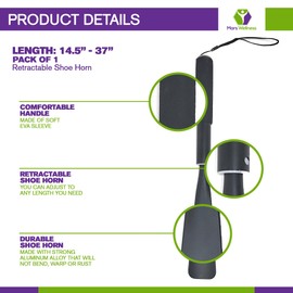 MARS WELLNESS Extended Shoe Horn with Extra Long Handle for Seniors - 14.5" to 37" Retractable Metal Shoe Horn - Soft Grip, Travel Friendly, Collapsible Aluminum Hip Kit - Great Gift for Elders