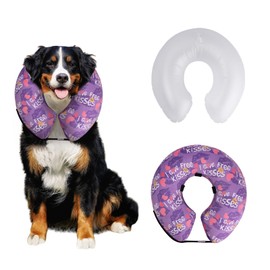 CuteBone Inflatable Dog Cone with Removable Soft Fleece Covers for Small/Medium/Large Dogs and Cats Neck Donut Collar After Surgery GWB06L