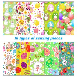 Outbit Pack of 10 Easter Printed Fabric, 50 x 50 cm, Easter Egg Rabbit Patchwork, Printed Fabric, Soft and Smooth Easter Craft Fabric for Quilting, Patchwork and Home Party Decoration for Easter Gift