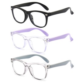 FANNYGO FANNYGO 3 Pack kids Blue Light Blocking Glasses For Girls And Boys Computer Blue Light Blocking Glasses For Age 3-9 (Black + Light purple + Light gray)