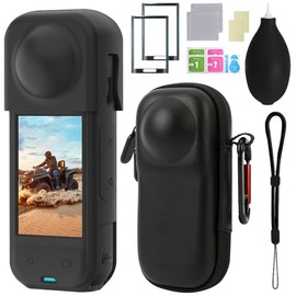 Insta360 X5 Accessories with Insta 360 X5 Case Bag, Silicone Camera Protective Cover and Lens Cap Cover, 2 Pack Screen Protector, Cleaning Cloth, Silicone Air Blower Accessories Kit Protective Bundle